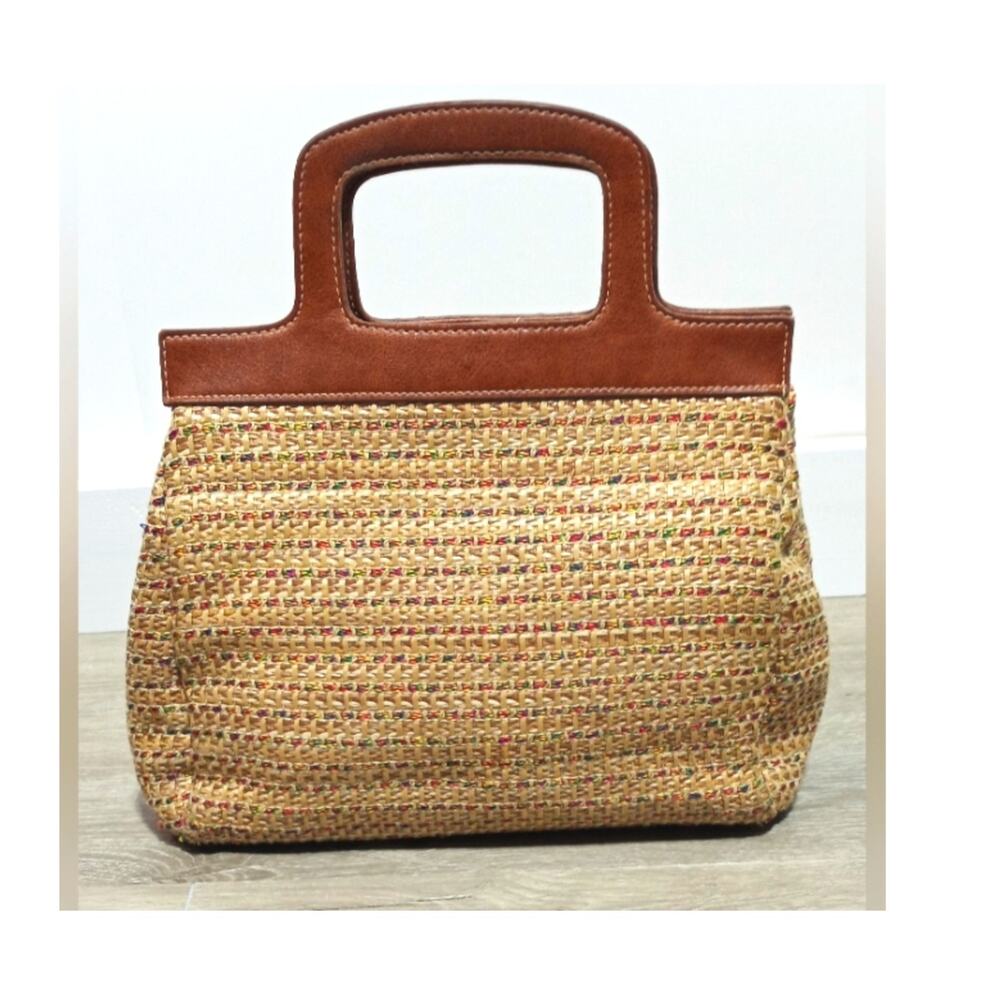 Liz Claiborne Multi Colored Tan Woven Straw Clutch Garden Party Handbag